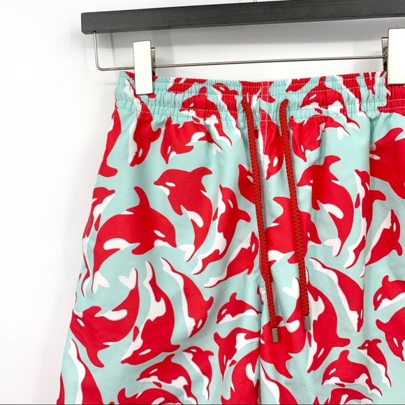 Vilebrequin Men Medium Shorts Swim Trunks Bathing Suit Blue Red Dolphin Printed - Picture 3 of 13